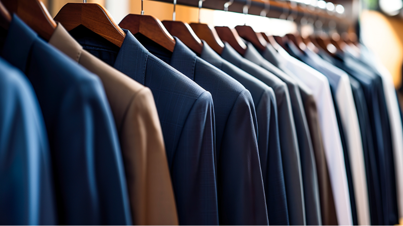 ハンガーにかかった高級スーツ