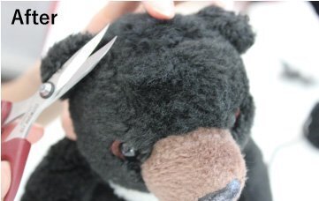 同じくまの修理後。傷んだ毛を扱い、新しい毛を補った個別の施工例です。